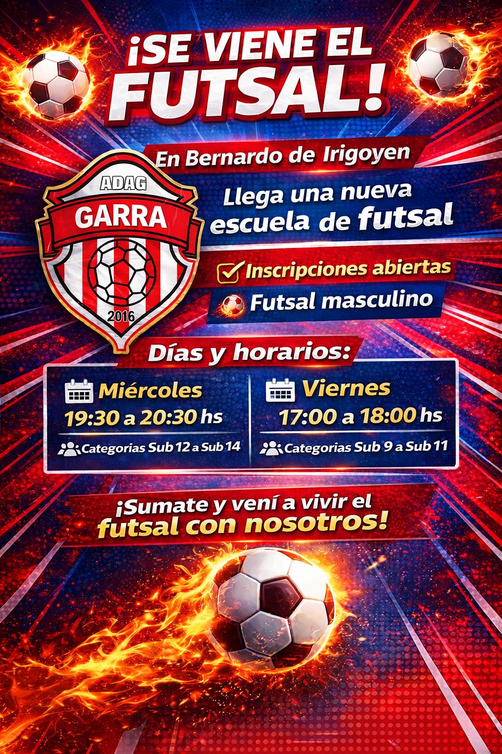 ESCUELA DE FUTSAL GARRA APUESTA EN BERNARDO DE IRIGOYEN